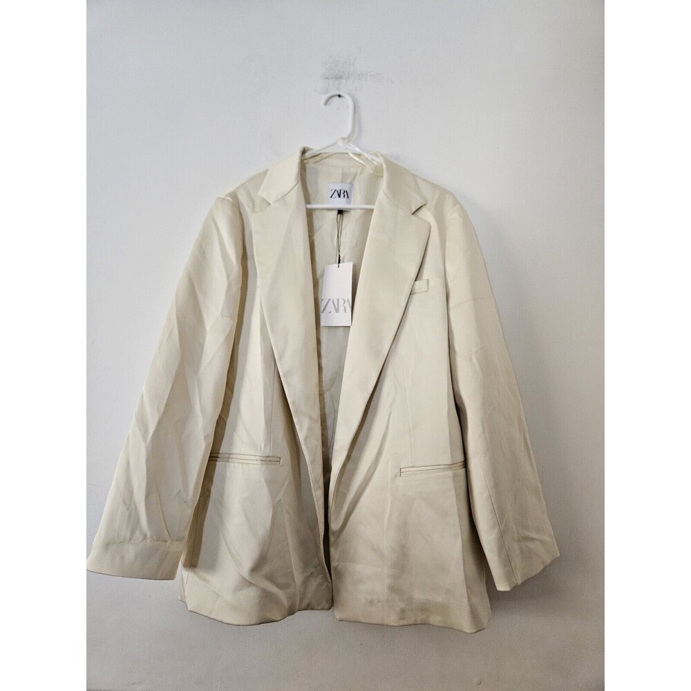ZARA NWT ZARA OVERSIZED SATIN EFFECT BLAZER Size S Cream/Ivory - Picture 4 of 13